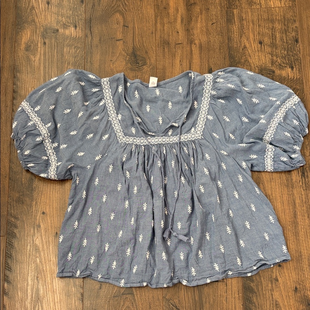 Old Navy Denim Blue Top with White Embroidery